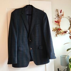 S.Cohen wool sport jacket in dark green and blue, size 42R